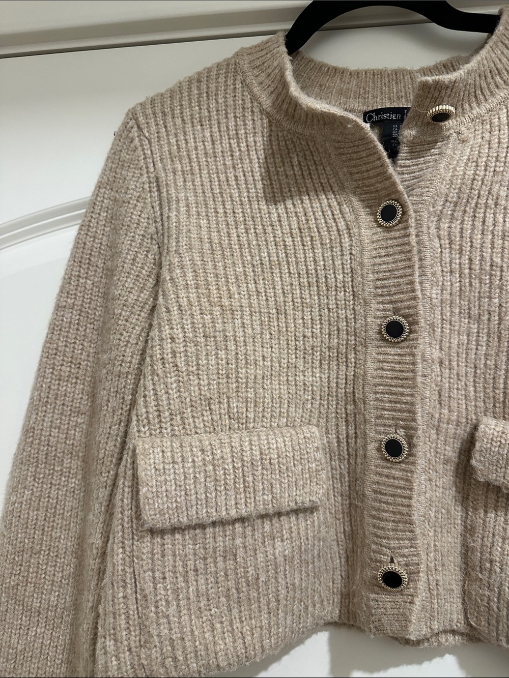 Beige Rib-Knit Cardigan Sweater - Picture 3 of 5